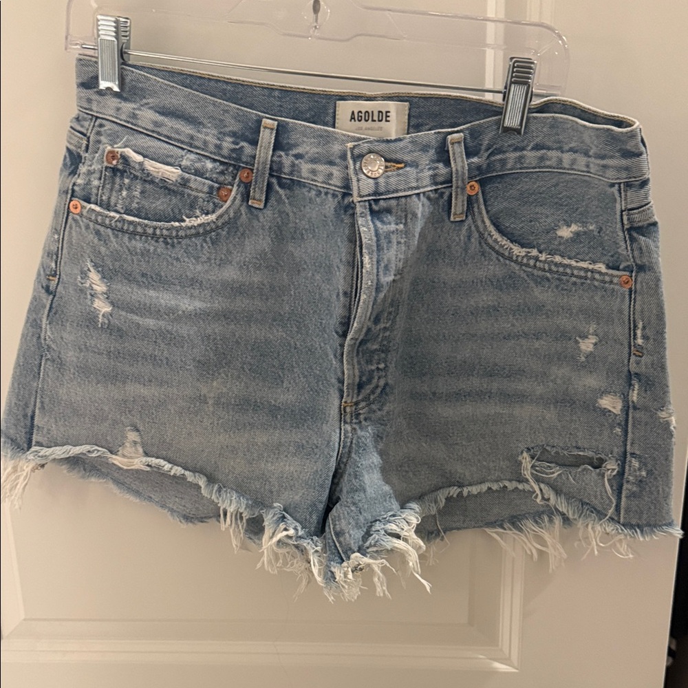 Agolde Women's Frayed Hem Jean Shorts - Light Blue